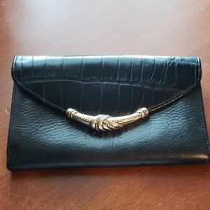 Brighton Black Leather Checkbook Style Wallet